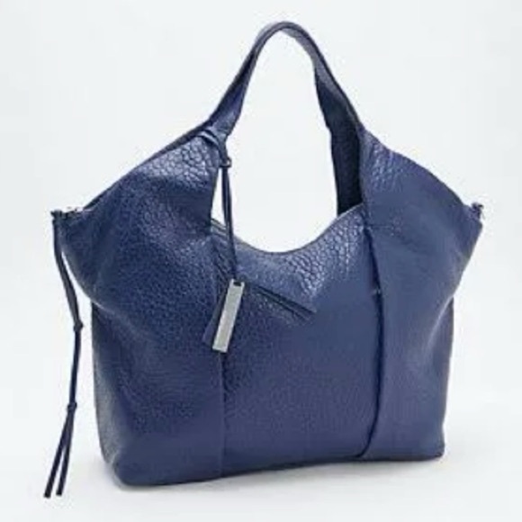NWT Vince Camuto Lamb Leather Pleated Convertible Tote Blue Shoulder Bag - Picture 4 of 16